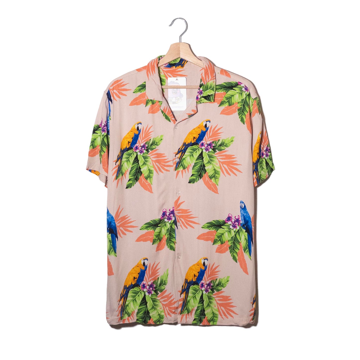 Camicia Aloha Beige Pappagalli Ara Tropicali Rayon – M