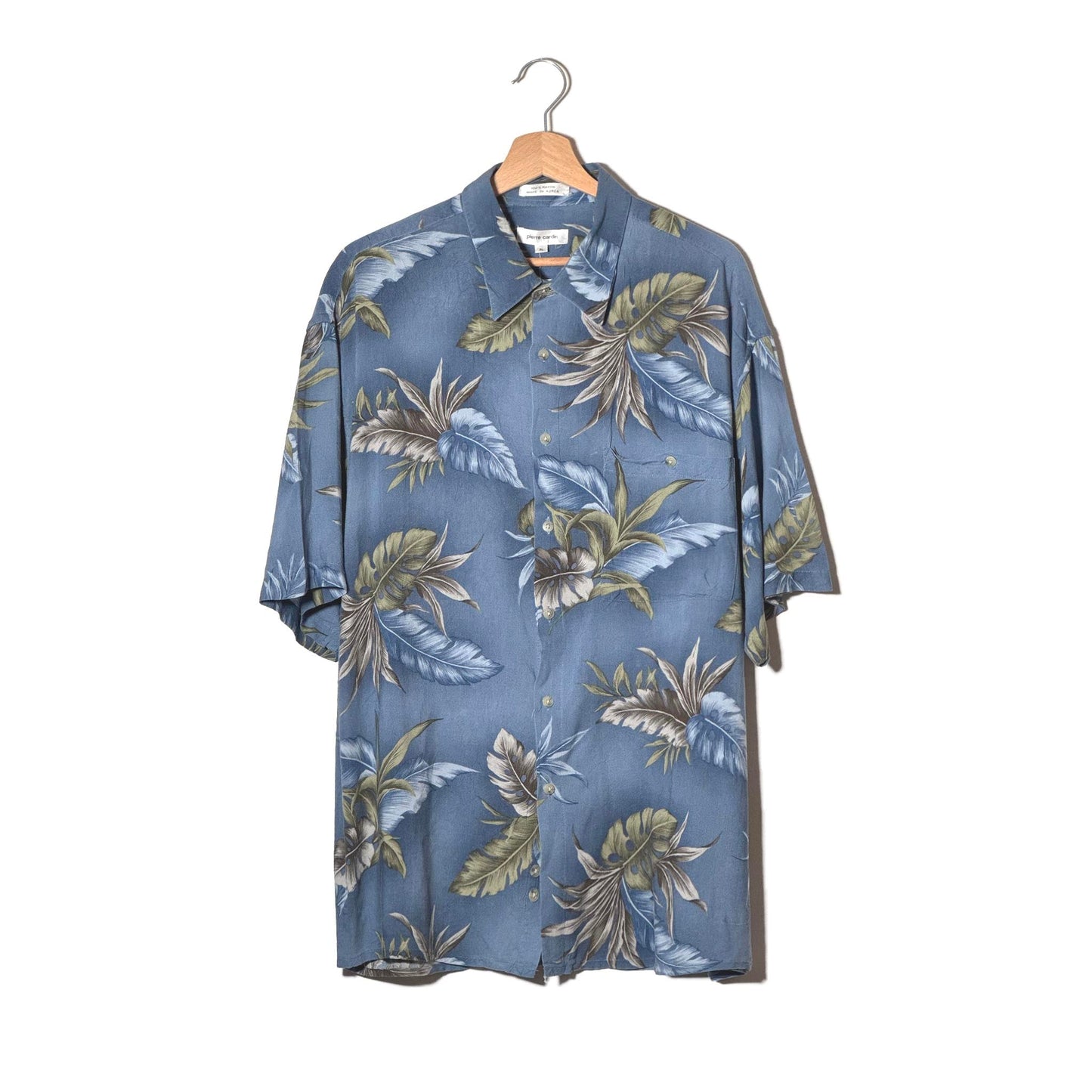 Pierre Cardin Camicia Tropicale Blu Slate Foglie Rayon – XL