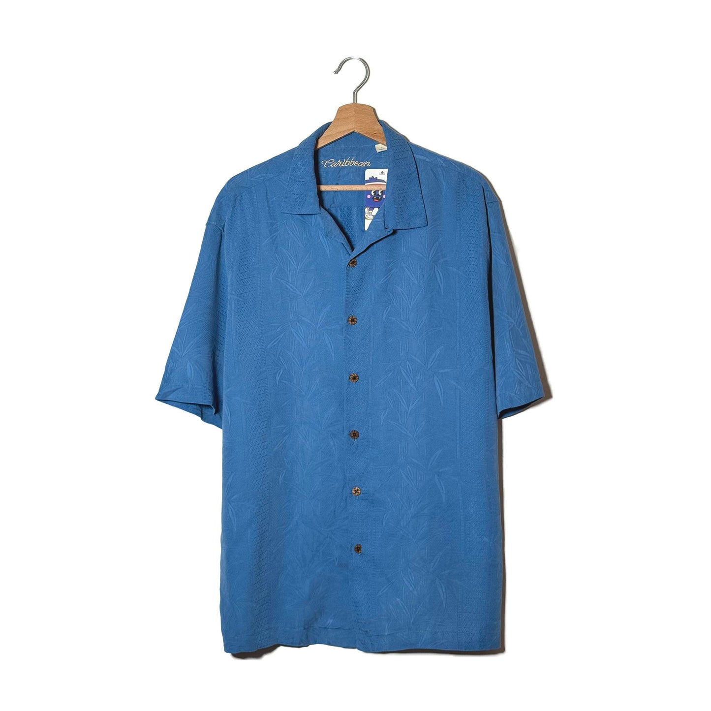 Camicia Jacquard Bambù Azzurra Bottoni Legno - L