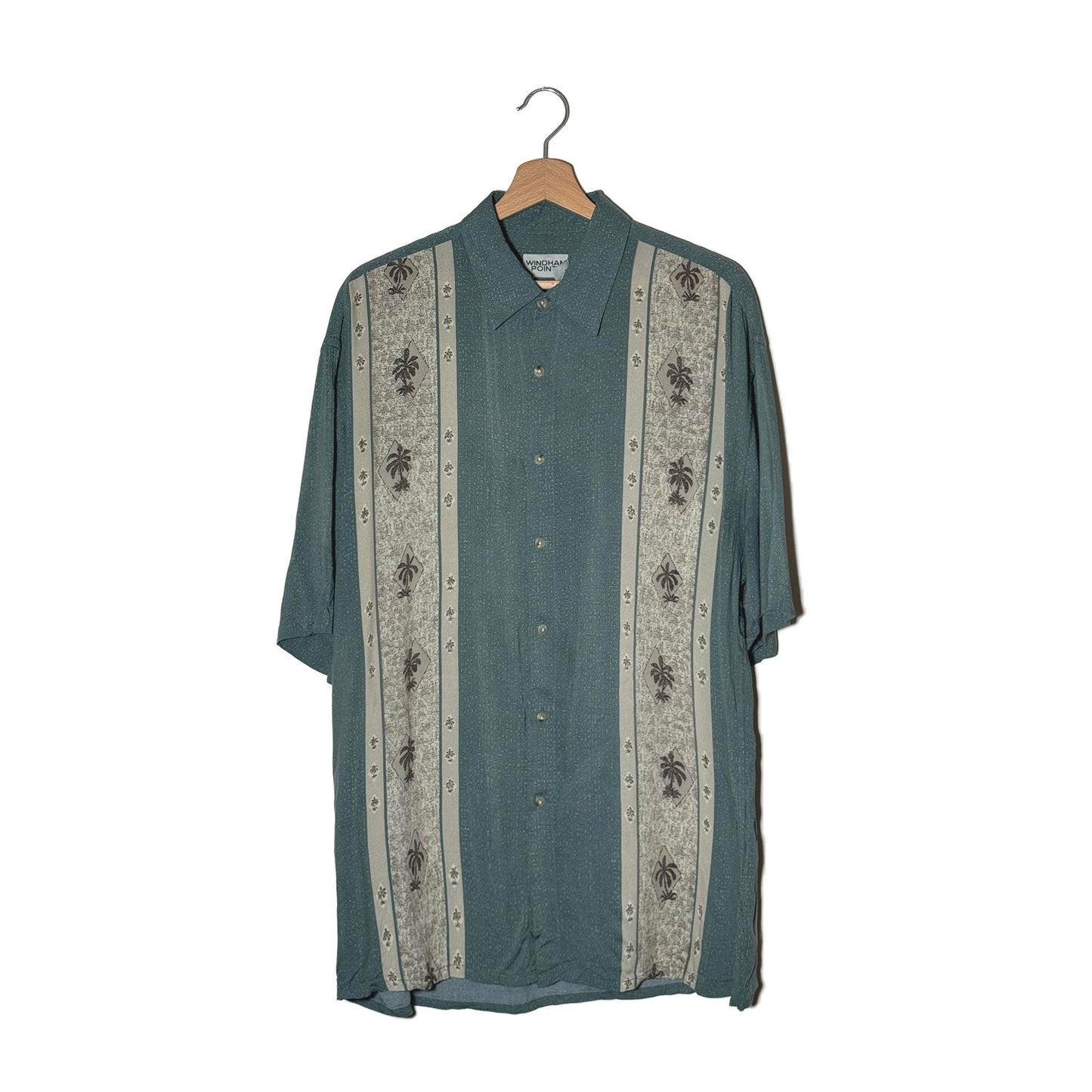 Camicia Hawaiana Verde Salvia Palme Rombi Vintage L