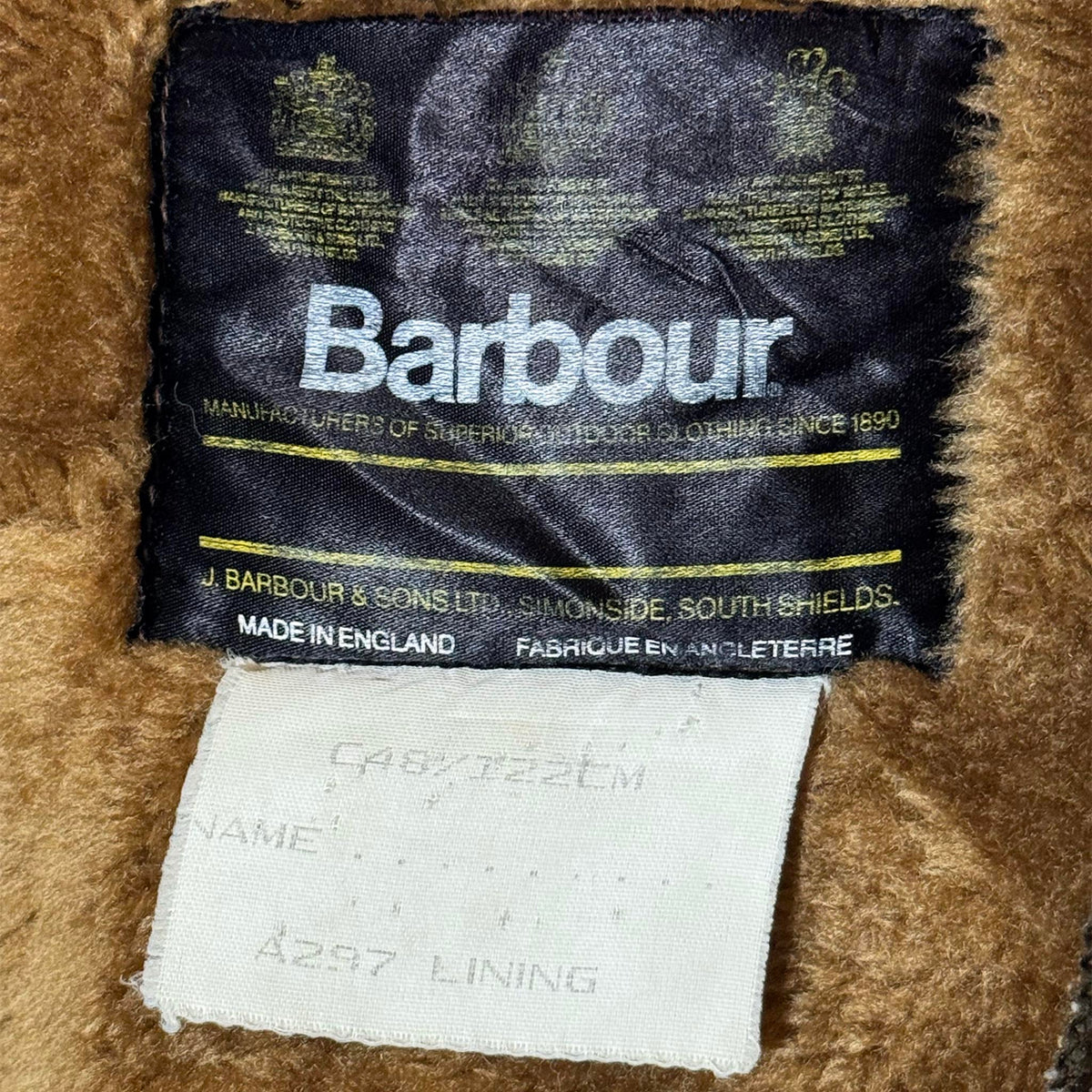 Barbour Interno A297 Pile a Clip Made in England C48 Fine 80s