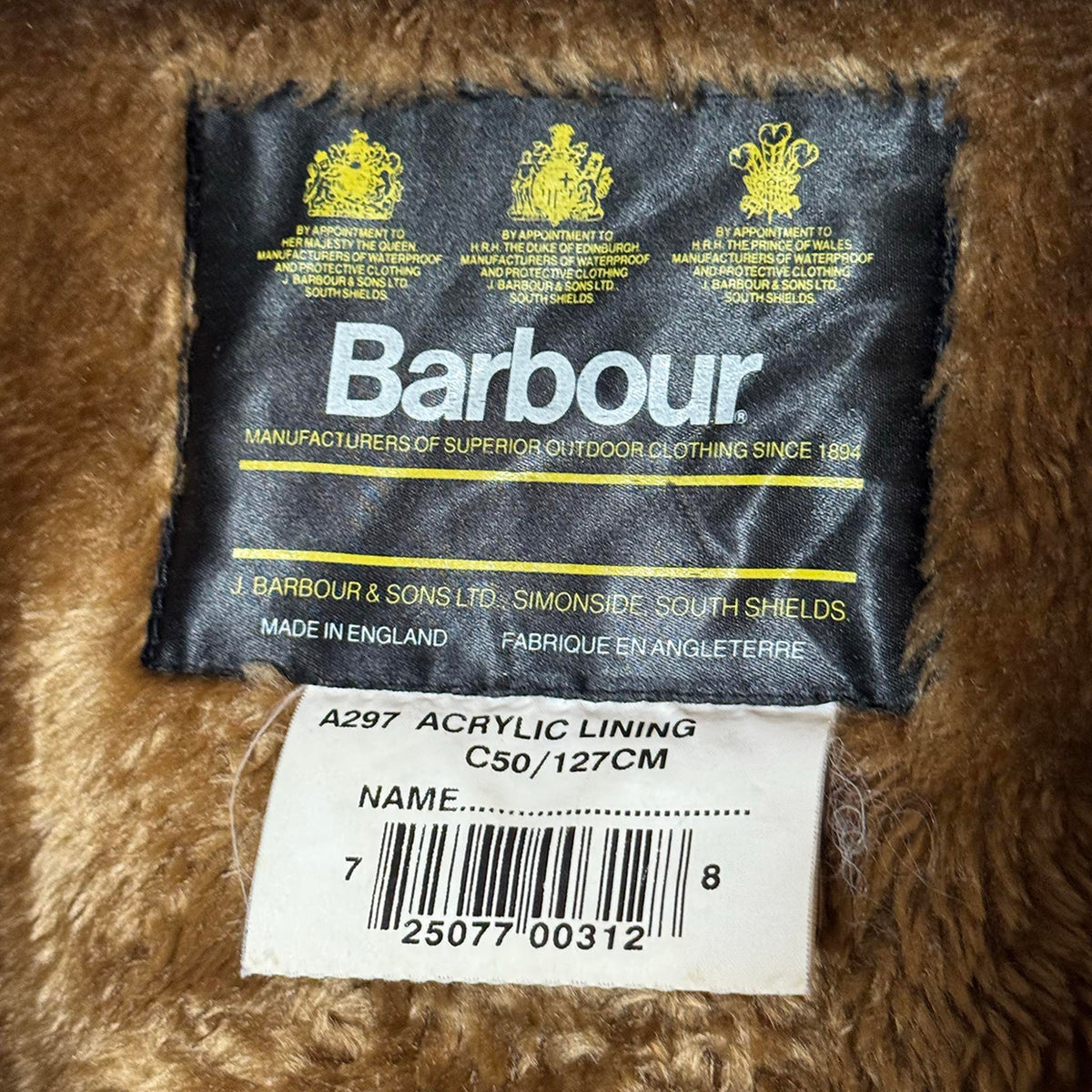 Barbour Interno A297 Pile a Clip Made in England C50 90s